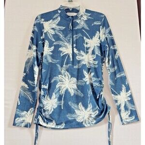 Carve Designs Cover Up 1/2 Zip Blue/White Ruched Sides Beach Travel Medium